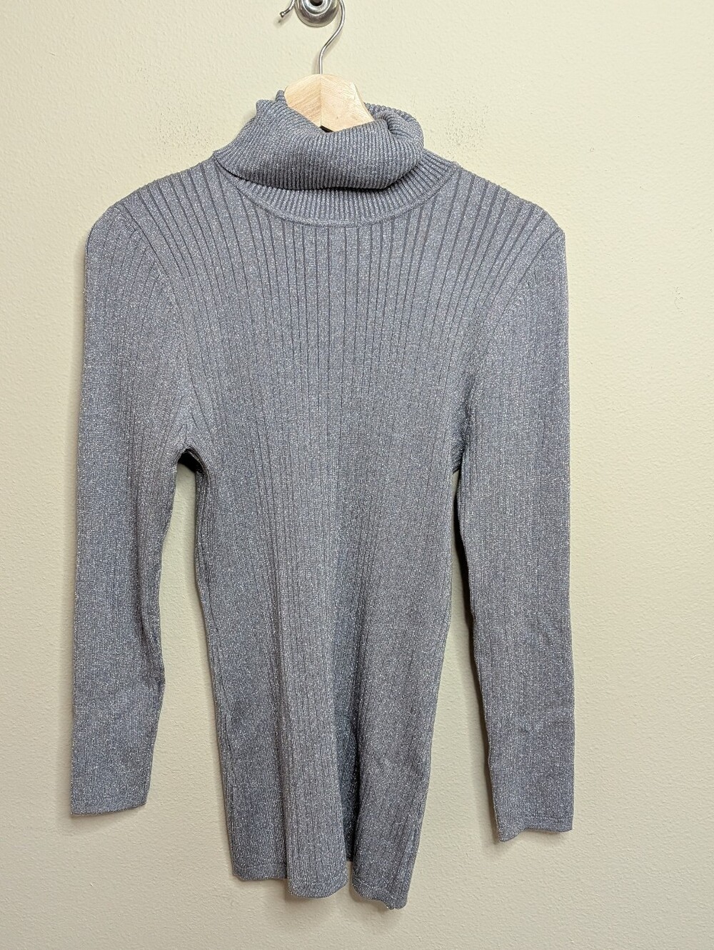 Ashley Stewart Silver Metallic Ribbed Turtleneck Sweater Long Sleeve 14/16